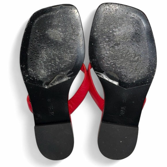 Zara Red Leather Square-Toe Thong Sandals – EU 36 / US 6 BNWOT-Minimalist - Picture 4 of 8